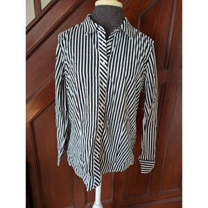 Talbot's Black White Striped Button-Up Shirt Womens Size 12 Non-Iron Long Sleeve